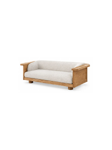Canapé de jardin scandinave à deux places avec structure en bois et coussins en tissu gris, mobilier d'extérieur au design durable - Product Image 3