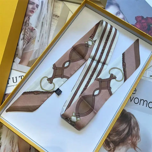 90 * 5 cm Cinta de seda retro con cadena y diseño de sarga para mujer, decorativa, para envolver bolsos, pañuelo pequeño de seda - Product Image 5