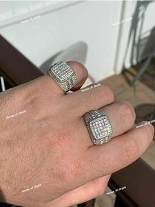 Luxury Moissanite Square <b>Statement</b> <b>Ring</b> With Full Iced Out Pave Design In 925 Silver Heavy Band Moissanite Fashion <b>Ring</b> - Product Image 2