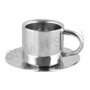 Juego de tazas de té de acero inoxidable de doble pared de diseño clásico con bandeja mate taza de té mango de empuñadura taza de Metal moderna - Product Image 2