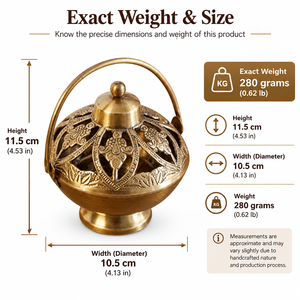 Brûleur d'encens en laiton Dhoop Dani avec poignée, globe sculpté, encensoir, support pour charbon et Bakhoor, pot à parfum, décoration d'intérieur - Product Image 6