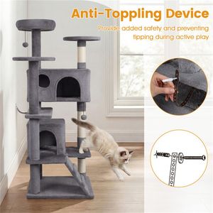 Albero per Gatti Alto 52 Pollici con Tappezzeria, Cucce e Tiragraffi - Parco Giochi Multi-Gatto (Grigio Chiaro) - Product Image 6