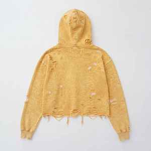 Sweat-shirt à capuche pour femme en molleton de coton, délavé à l'acide, effet soleil et usé, style punk, épaules tombantes, streetwear vintage - Product Image 3