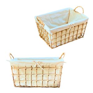 High-Quality Natural Water Hyacinth Seagrass Rattan Bamboo <b>STORAGE</b> <b>BASKET</b> with Frame Cotton Liner Home Organizer - Product Image 1