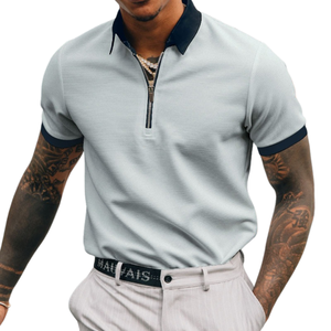 Chemise boutonnée décontractée pour homme à manches courtes en tissu tricoté 100 % coton avec logo brodé sur le devant, respirante, personnalisable, design uni - Product Image 1