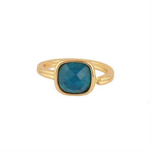 Bague ajustable en laiton plaqué or 18 carats avec apatite bleu néon taille coussin, pierre hautement polie, style statement, pour grossistes - Product Image 1