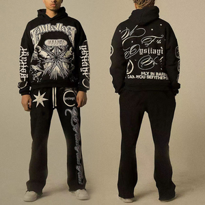 ชุดเซ็ตวินเทจลายสกรีนพิมพ์ลายย้อมสีแบบแอซิดวอชสองชิ้น เสื้อฮู้ดดี้และกางเกงขายาวเอวสองชั้น สีบล็อกแบบดิสเทรส  สำหรับทั้งชายและหญิง  สามารถสั่งทำได้ - Product Image 1