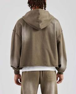 Wholesale 2025 Custom New Design 420gsm Heavy Cotton Blank Tracksuit Acid Washed Zipper Hoodie And Sweatpants For Men - Product Image 2