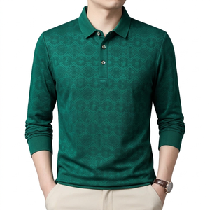 Polo à manches longues de luxe pour homme, logo personnalisé, style business décontracté, tricot jacquard, coupe ajustée, polo de golf - Product Image 2