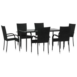 Set da pranzo da giardino elegante in Poly Rattan nero 7 pezzi - Product Image 3