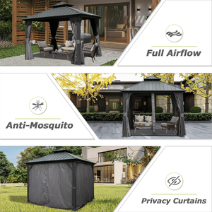 8x8 hardtop อลูมิเนียมศาลาเหล็กชุบสังกะสีหลังคาคู่หลังคาม่านศาลา Pergola ถาวรศาลาศาลาศาลา - Product Image 5