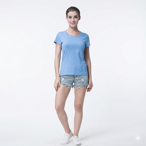 เสื้อยืดผู้หญิงขายส่ง ผ้าฝ้าย 100% สกรีนโลโก้ได้ ย้อมสีพื้น ระบายอากาศดี ไร้ตะเข็บ สวมใส่สบายๆ สำหรับฤดูร้อน แบบถัก - Product Image 5