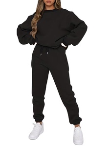 Women's Summer Short Long Sleeve Hoodie Regular Casual Pants Set 2pcs Light-Gray Sweatshirt Sweatpants 100% Cotton Fleece - Product Image 2