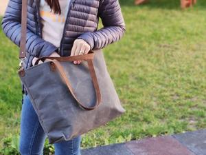 Sac fourre-tout en toile et cuir imperméable, sac à main vintage, sac de voyage, sac de travail, sac de shopping, grande capacité, LCTB-0012 - Product Image 4