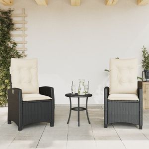 2 pz sedie da giardino reclinabili in Poly Rattan nero con cuscini - Product Image 1