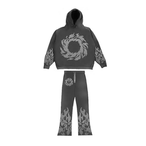 Novedades: Conjunto de dos piezas para mujer, pantalones acampanados apilados y sudadera de felpa gruesa de rizo francés, chándal a juego para mujer - Product Image 5