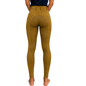 Leggings d'équitation taille haute marron moutarde pour femme, extensibles, en tissu texturé avec détail poche, pour cavalier - Product Image 2