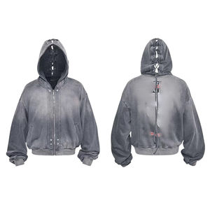 Chándal de hombre personalizado al por mayor 2026, de moda, de algodón 100% de alto gramaje, con lavado vintage, sudadera con capucha de cremallera completa y corte holgado - Product Image 5