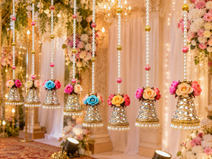 Espejo Floral Colgante con Cuentas de Perlas y Flores Artificiales para Bodas, Mehndi, Haldi y Decoración del Hogar - Product Image 4