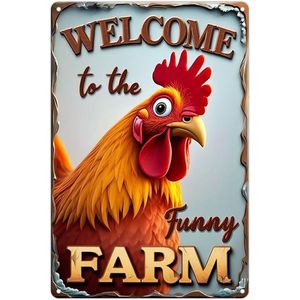 Letrero de metal rústico divertido de granja, bienvenido a la granja de pollos, regalos y decoración de gallos para el hogar, letrero de pared de madera para gallinero - Product Image 1