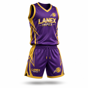 Uniformes d'équipe de basket-ball violets directement de l'usine, maillots de basket-ball personnalisés et shorts assortis pour hommes, vêtements de sport haute performance - Product Image 1