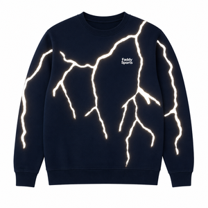 Sudadera de Cuello Redondo de Algodón Grueso para Hombre con Logotipo Personalizado, Sudadera Urbana con Estampado Gráfico de Rayos, Sudadera Unisex con Forro Polar Reflectante - Product Image 4