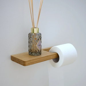 Porte-rouleau de papier toilette en bois rustique, support mural pour papier toilette avec étagère, double niveau, rangement pour salle de bain - Product Image 6