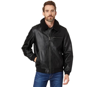 Blouson aviateur en cuir véritable marron pour homme, doublure en sherpa, fermeture éclair, col rabattable, vêtement d'hiver - Product Image 4