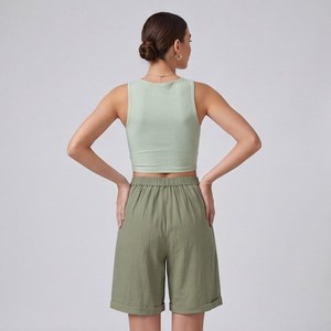 Shorts de Cintura Media para Mujer, Color Sólido, Estilo Casual, Transpirables, Ecológicos, de Secado Rápido, Algodón y Elastano, Cintura Elástica, Corte Regular - Product Image 2