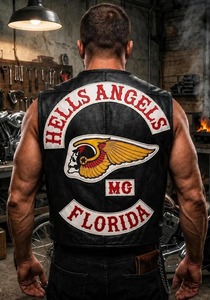 Hells Angles FLORIDA Embroidered Death Skull 100% cowhide <b>leather</b> <b>vest</b> - Product Image 1