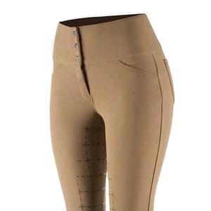 Pantalones de equitación de cintura alta para mujer, largos, con cierre de botón y bolsillos, de color sólido, tejido de punto, spandex y nailon. - Product Image 2