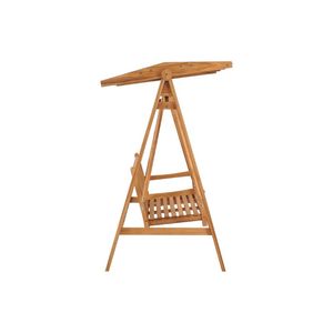 Solid Teak Wood Contemporary Hanging Chair with Sunshade Roof 3-Seater Patio <b>Swing</b> Bench Four-Legged <b>Frame</b> - Product Image 3