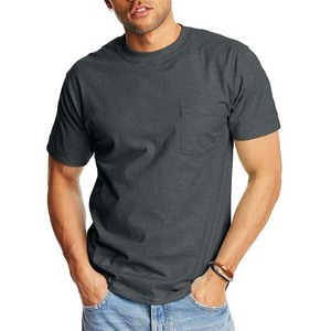 T-shirt rouge en coton à col rond pour homme, coupe classique, manches courtes, couleur unie, tricot jersey, avec poche – Meilleure vente - Product Image 3
