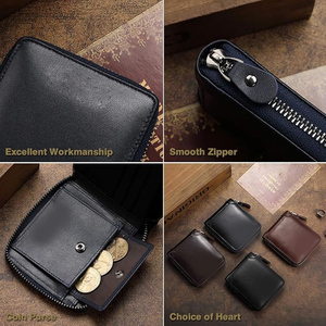 OEM High Quality Blue Genuine Leather Zipper <b>Wallets</b> Short Length Multi Card Use Custom Logo & <b>RFID</b> Printed Low MOQ - Product Image 6