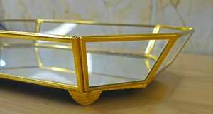Gold Metal Frame Geometric Glass Vanity Tray <b>Mirror</b> Base Decorative Makeup Organizer <b>Rectangular</b> Perfume Jewelry Display Tray - Product Image 4