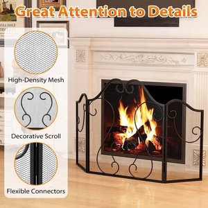 Protector de Chimenea Metálico Ornamentado, Plegable, de Tres Paneles, con Malla Fina, para Proteger el Hogar - Product Image 3