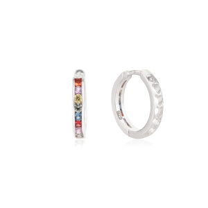 Pendientes de aro tipo huggie de plata de ley 925 con zafiros naturales multicolor, muy vendidos, para mujer, joyería minimalista para uso diario. - Product Image 5