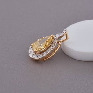 Pendentif halo en diamant jaune de forme poire de luxe, cultivé en laboratoire, en or jaune/blanc/rose 14 carats - Product Image 3