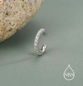 Manchette d'oreille en argent sterling avec cristaux CZ, pavé fin, en argent, or et or rose, boucles d'oreilles enveloppantes sans perçage - Product Image 2