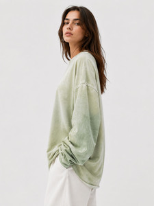 T-shirt ample vintage délavé pour femme, coupe oversize à épaules tombantes, col rond en coton épais, style streetwear - Product Image 4