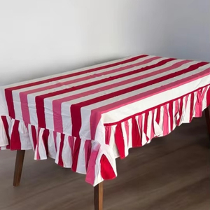 Pink Red and White Nautical Stripe Pattern Blue Indian <b>Tablecloth</b> Wedding <b>Tablecloth</b> Striped Cotton <b>Tablecloth</b> - Product Image 1
