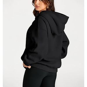 Sudadera con capucha negra extragrande para mujer con bolsillo tipo canguro - Product Image 4