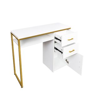 Scrivania per Computer 97*35*78cm in Truciolato Bianco e Tubi in Ferro con 2 Cassetti e 1 Anta, Versatile per Molteplici Scenari - Product Image 5