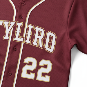 Styliro Baseball Jersey Men's <b>Maroon</b> 22 Tackle Twill Print Breathable Polyester Short Sleeve Regular Fit Adult Sportswear - Product Image 4