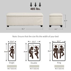 Pouf in velluto a coste beige da 44 pollici con coperchio contenitore e gambe - Panca per fondo letto per casa, ufficio, appartamento, soggiorno, camera da letto, ingresso - Product Image 3