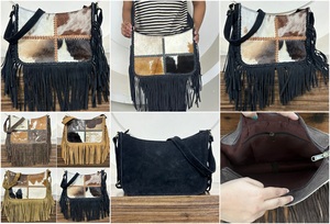 Bolso de Hombro Tipo Hobo Bohemio de Cuero Gamuzado Hecho a Mano, Bolso Hippie Occidental con Flecos de Piel de Vaca, Bolso de Mano con Cremallera para Mujer - Product Image 3