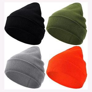 Custom Logo Printed 100% Acrylic <b>Flat</b> Knitted Solid Color Adjustable Beanie Winter <b>Hats</b> for Unisex Adults - Product Image 1
