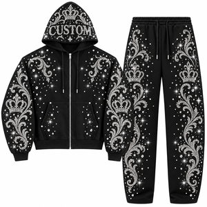 Ensemble sweat à capuche et jogging personnalisé imprimé en 3D avec logo étoile et lune, respirant, fermeture éclair noire, vêtement décontracté en polyester/coton unisexe - Product Image 6