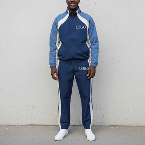 Conjunto Deportivo Azul para Hombre, Manga Larga, Cierre Frontal con Cremallera, Estilo Deportivo Casual, Bolsillos Laterales, Material Transpirable de Poliéster y Algodón - Product Image 1