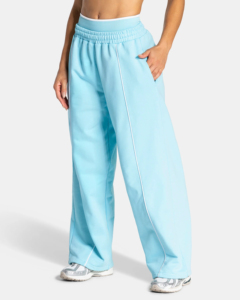 Women's 2 in 1 Tracksuit <b>Set</b> light blue Full Length Loose Fit Solid Color 100% Cotton Line piping contrast trending tracksuit - Product Image 4